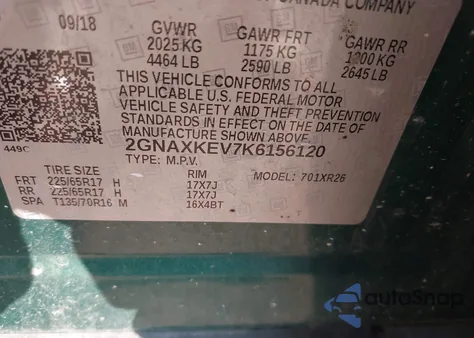 2019 Chevrolet Equinox Lt from USA, damaged, VIN 2GNAXKEV7K6156120